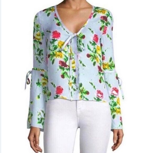 Milly Tops - Milly Maggie Rose Print 100% Silk Bell Sleeve Lightweight Blouse